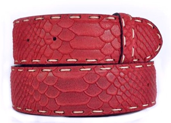 echt Ledergürtel rot Pythonprägung ohne Schließe, 4 cm breit, 100 cm lang