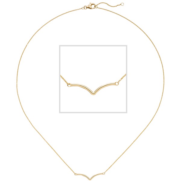 Gold Collierkette, Goldkette, Gold Halskette 45 cm mit Anhänger, 585er Gold, 1,5 Gramm