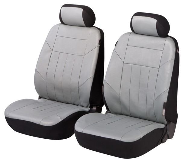 2 Stück Universal Autositzbezug Kunstleder Soft Nappa grau für Vordersitze